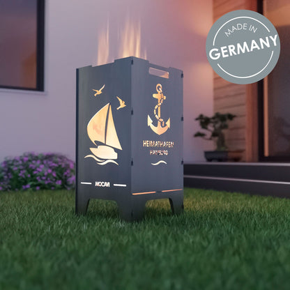 Edelstahl Feuertonne Heimathafen 73 cm | 3 mm V2A personalisiert