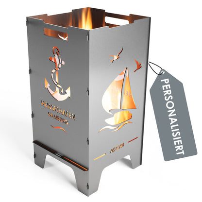 Edelstahl Feuertonne Heimathafen 73 cm | 3 mm V2A personalisiert