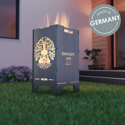 Edelstahl Feuertonne Lebensbaum 73 cm | 3 mm V2A personalisiert