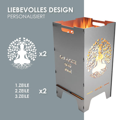 Edelstahl Feuertonne Lebensbaum 73 cm | 3 mm V2A personalisiert