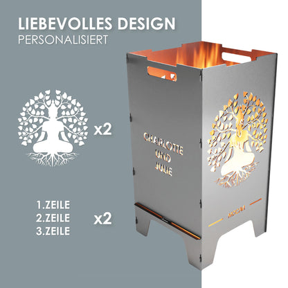 Edelstahl Feuertonne Lebensbaum 73 cm | 3 mm V2A personalisiert