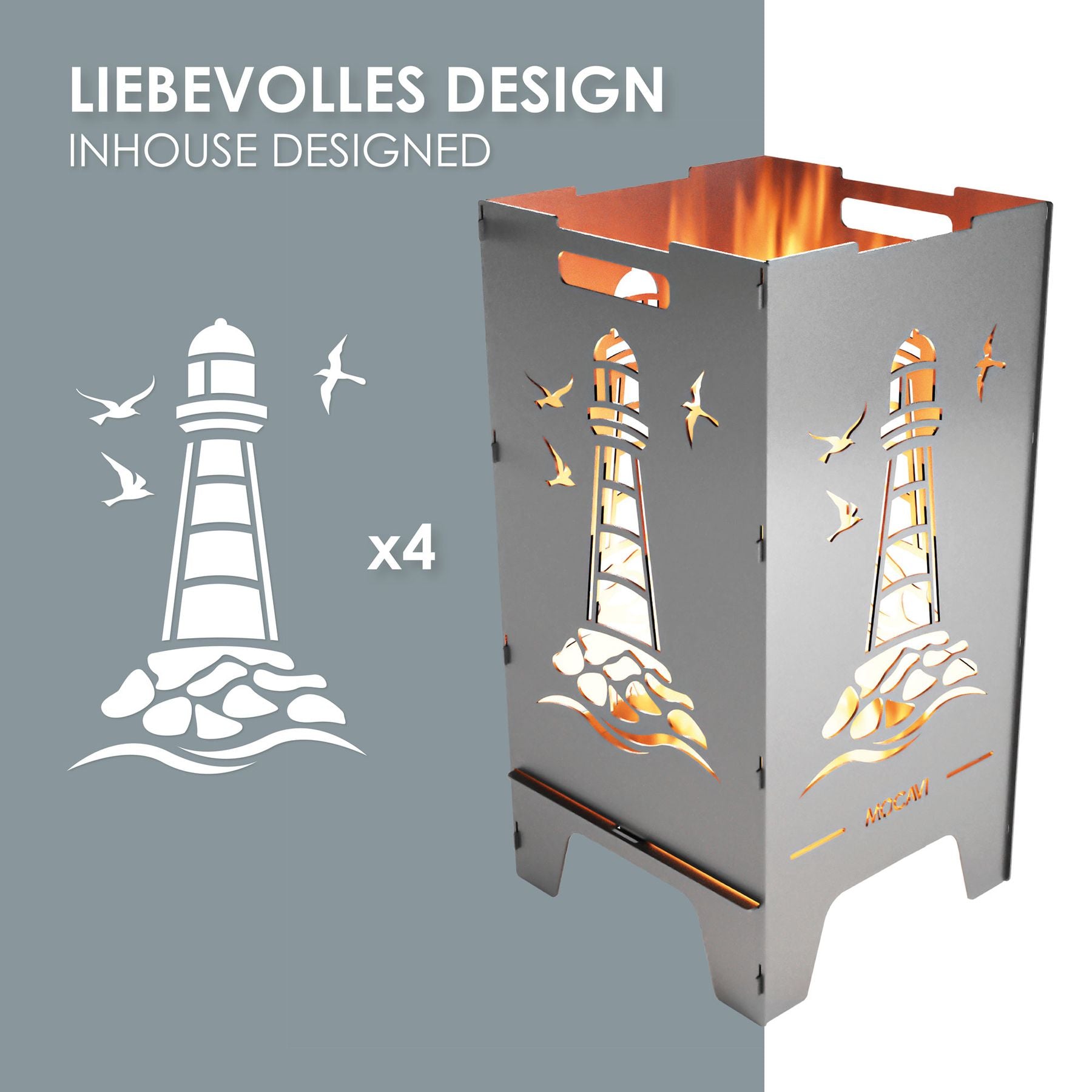 Edelstahl Feuertonne Leuchtturm 73 cm | 3 mm V2A