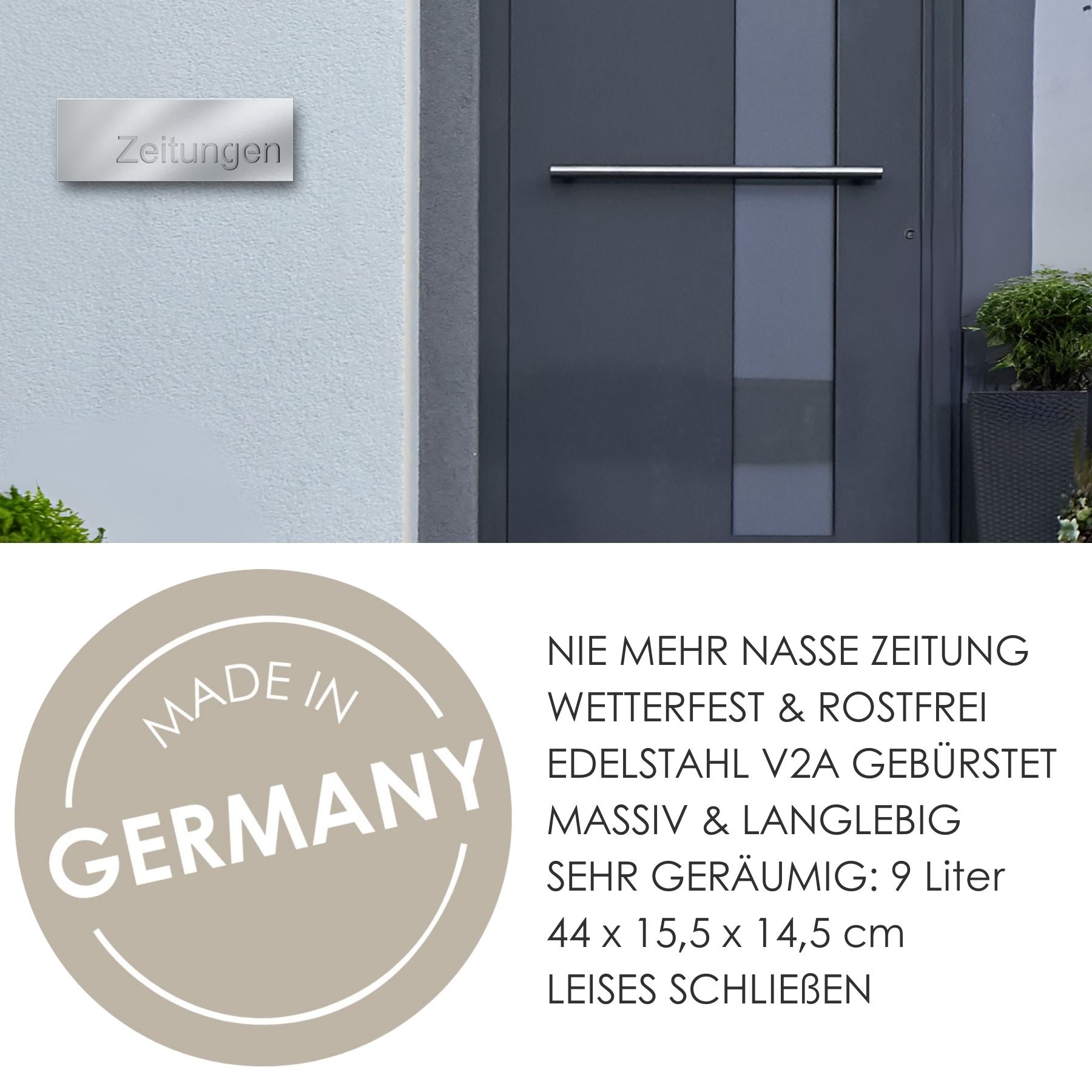 Edelstahl Zeitungsrolle geschlossen mit Beschriftung ZEITUNGEN