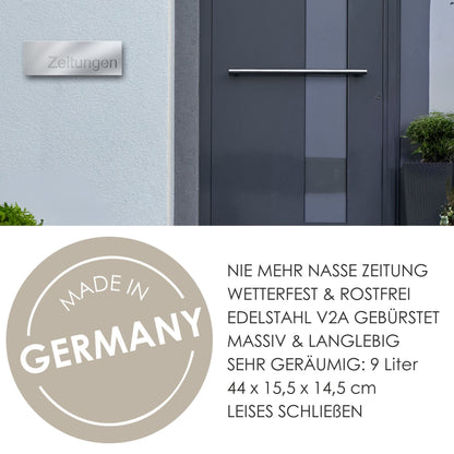 Edelstahl Zeitungsrolle geschlossen mit Beschriftung ZEITUNGEN