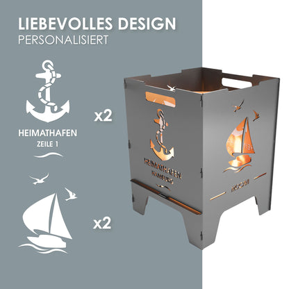 Feuerkorb Heimathafen 52 cm | 3 mm Stahl personalisiert