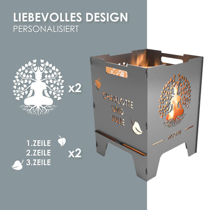 Feuerkorb Lebensbaum 52 cm | 3 mm Stahl personalisiert