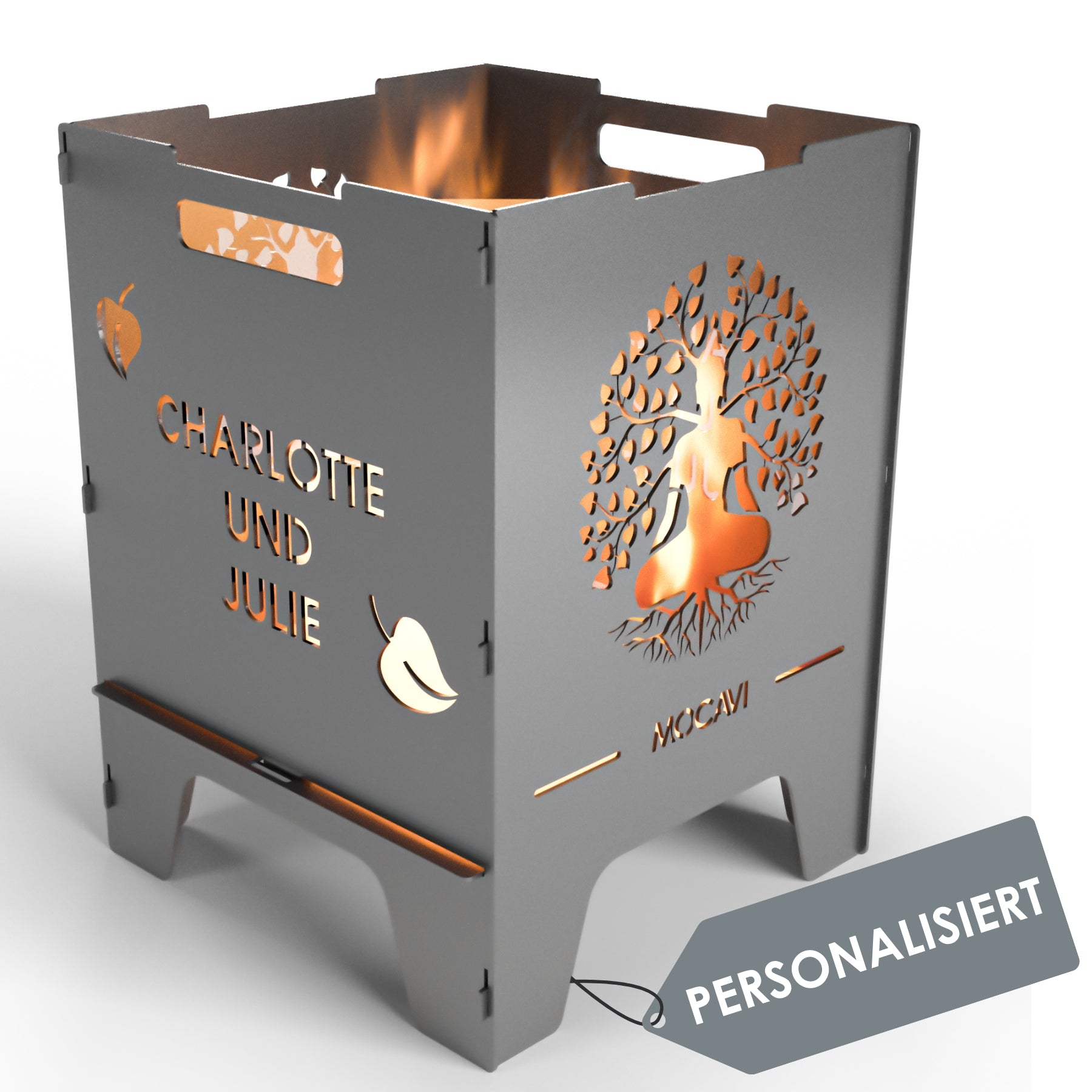 Feuerkorb Lebensbaum 52 cm | 3 mm Stahl personalisiert