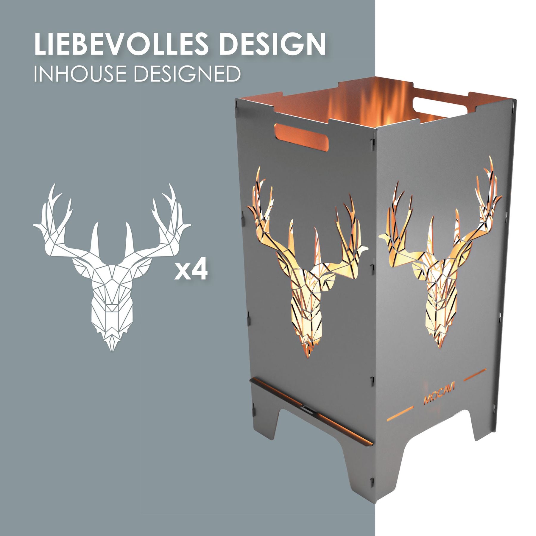 Feuerkorb MOCAVI Fire - liebevolles Design - Motiv Deer - Hirschkopf mit Geweih modern