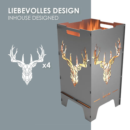 Feuerkorb MOCAVI Fire - liebevolles Design - Motiv Deer - Hirschkopf mit Geweih modern