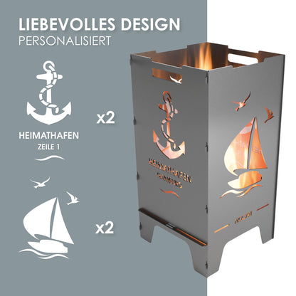 Feuertonne Heimathafen 73 cm | 3 mm Stahl personalisiert