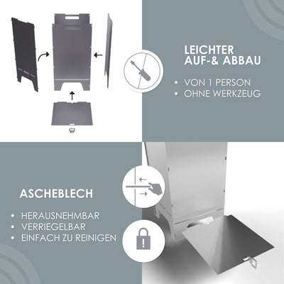 Feuerkorb Stahl, leichter Aufbau inkl. entnehmbares Ascheblech - sicher, hochwertig und durchdacht