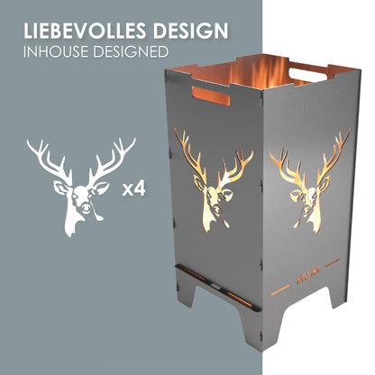 Feuerkorb MOCAVI Fire - liebevolles Design - Motiv Hirsch - Hirschkopf mit Geweih