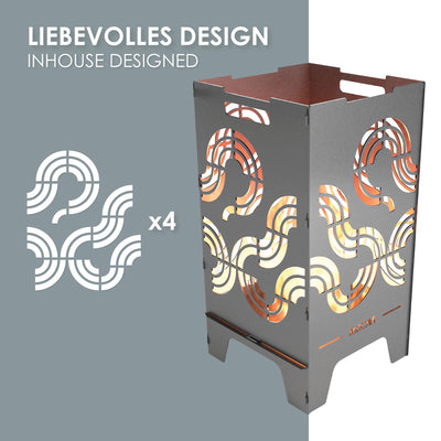 Feuerkorb MOCAVI Fire - liebevolles Design - Motiv Identity - Linien und Wellen