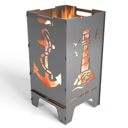 Feuertonne Maritim - Motiv Anker und Leuchturm - sehr sicher und stabil