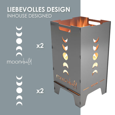 Feuerkorb MOCAVI Fire - liebevolles Design - Motiv Moonchild - Mondphasen