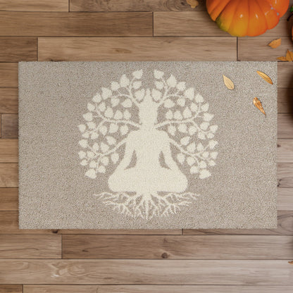 Fußmatte Yoga Lebensbaum waschbar beige weiß