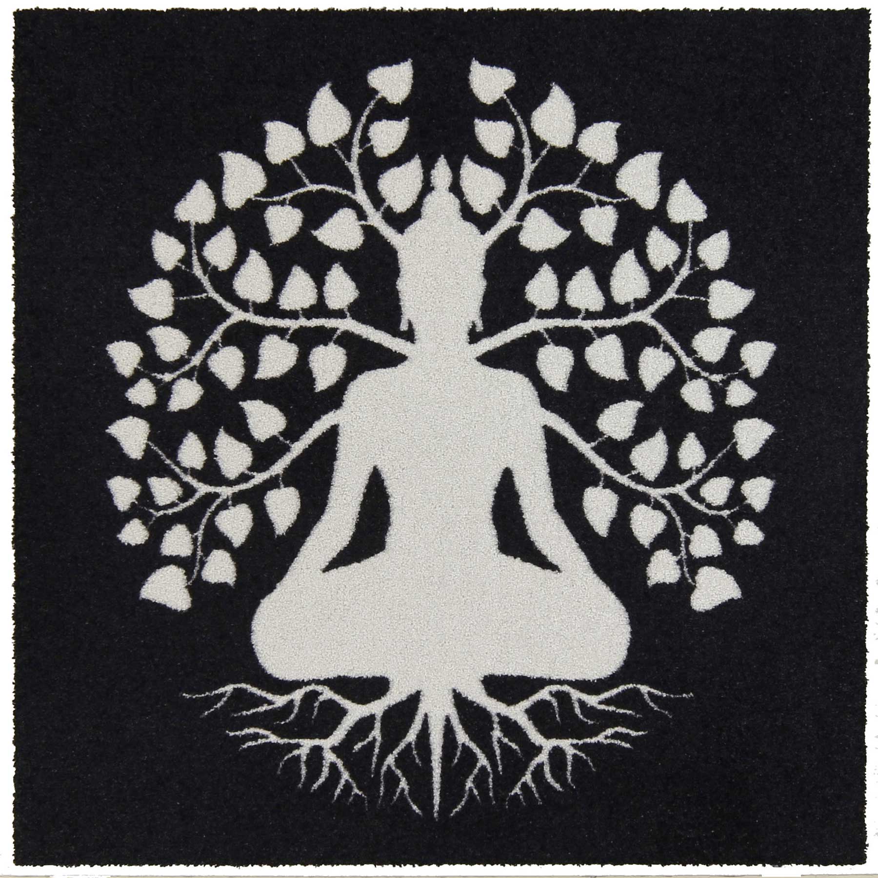 Teppich schwarz weiß Motiv Lebensbaum Yoga Buddha