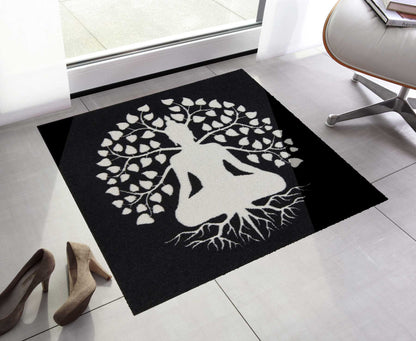 Fußmatte Yoga Lebensbaum groß schwarz weiß