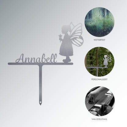 Grabstecker Engel Annabell personalisiert Edelstahl