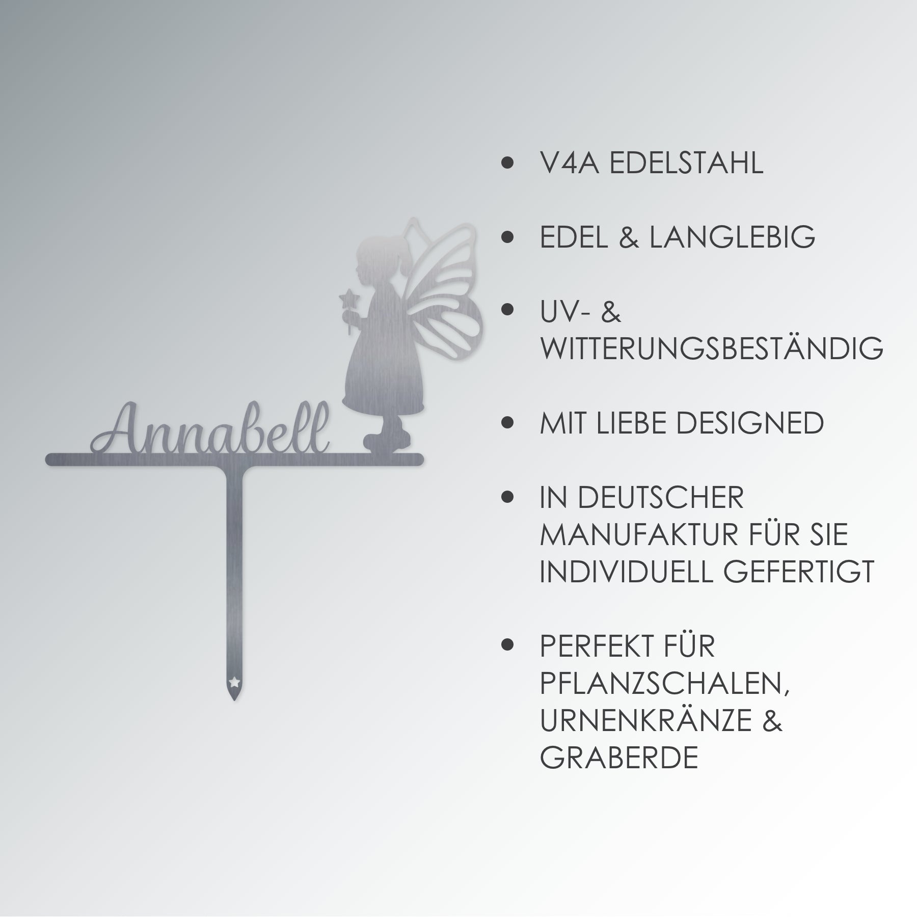 Grabstecker Engel Annabell personalisiert Edelstahl