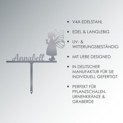 Grabstecker Engel Annabell personalisiert Edelstahl