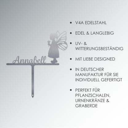 Grabstecker Engel Annabell personalisiert Edelstahl