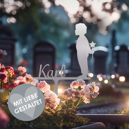 Grabstecker Junge mit Stern Karl personalisiert Edelstahl