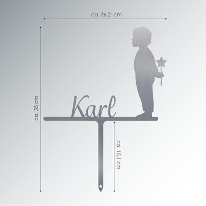 Grabstecker Junge mit Stern Karl personalisiert Edelstahl