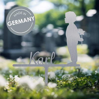Grabstecker Junge mit Stern Karl personalisiert Edelstahl