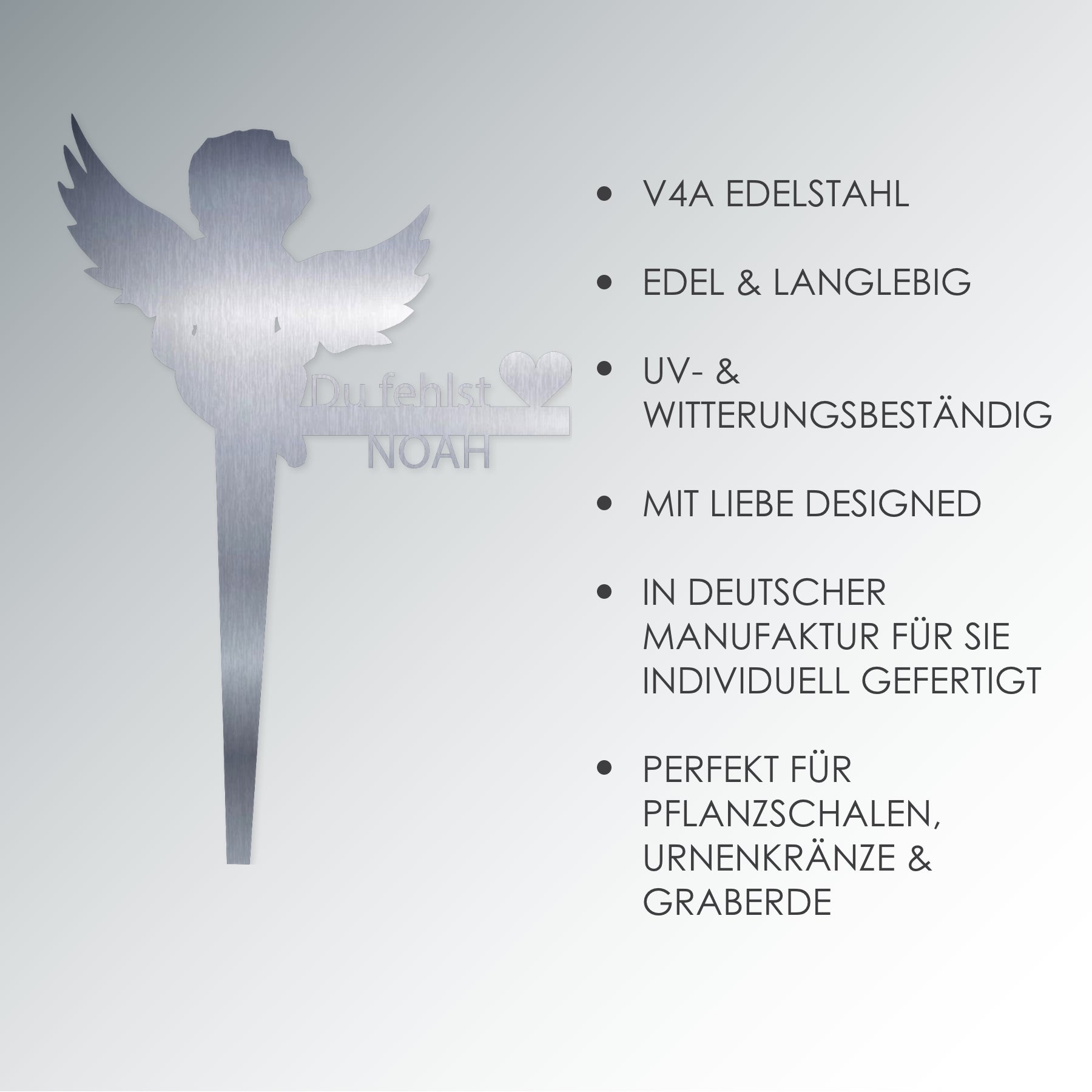 Grabstecker Engel Noah personalisiert Edelstahl