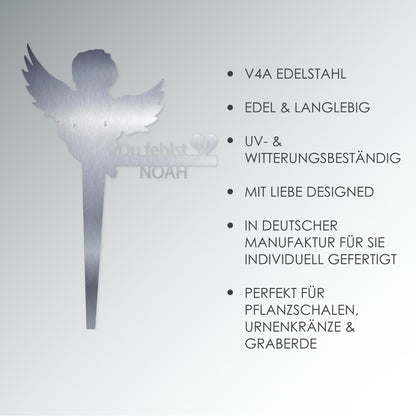 Grabstecker Engel Noah personalisiert Edelstahl