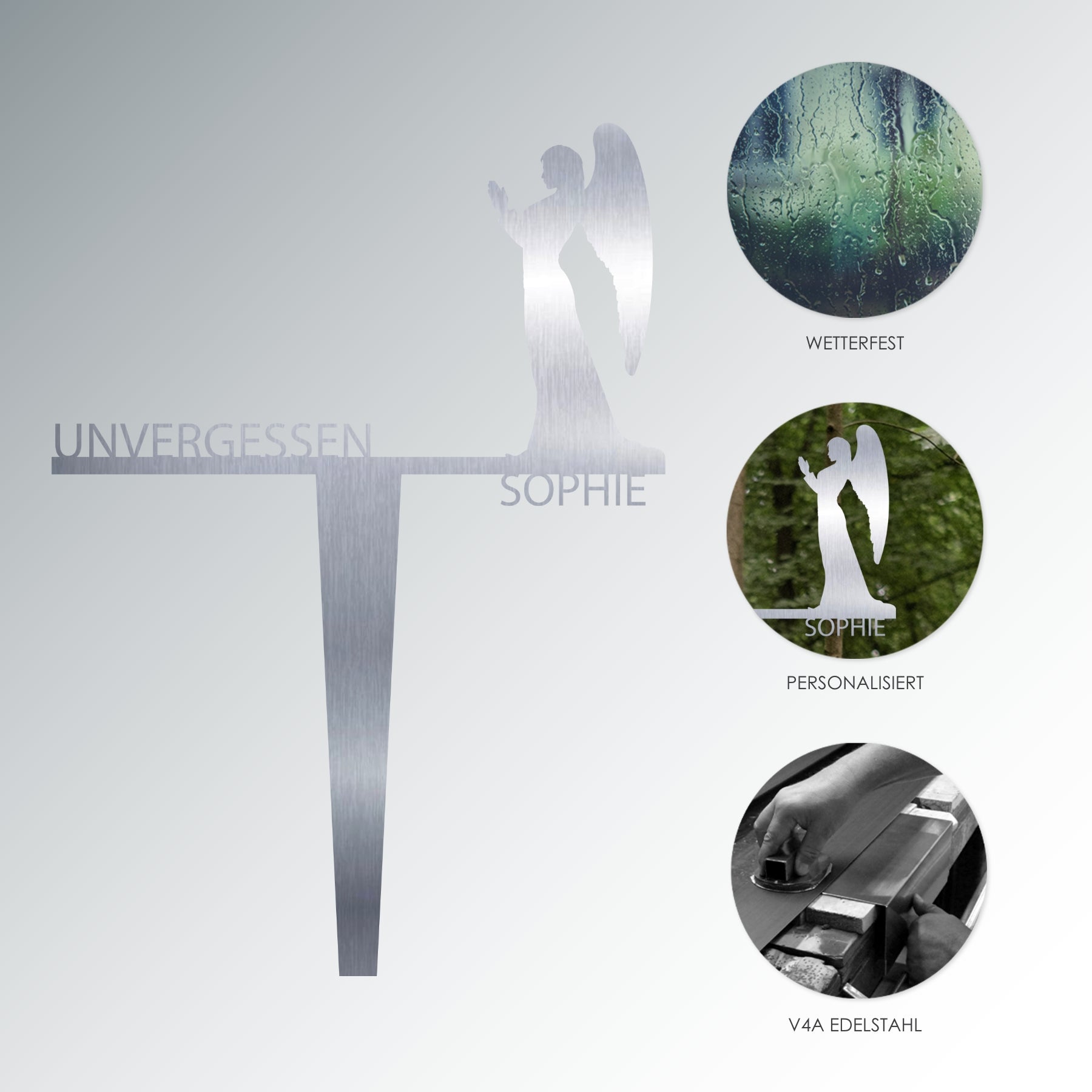 Grabstecker Engel Sophie personalisiert Edelstahl