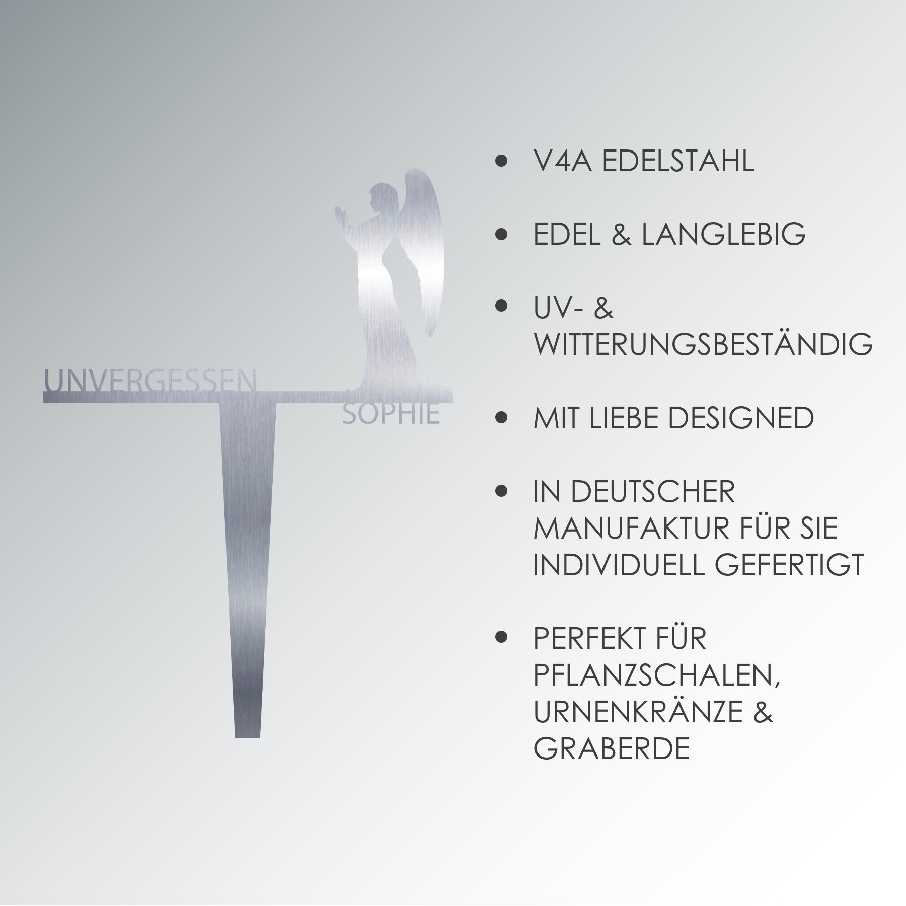 Grabstecker Engel Sophie personalisiert Edelstahl