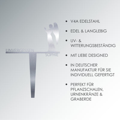 Grabstecker Engel Sophie personalisiert Edelstahl