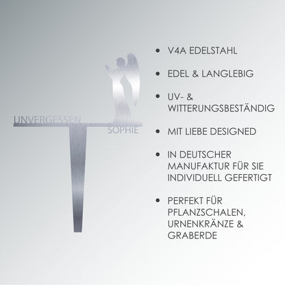 Grabstecker Engel Sophie personalisiert Edelstahl