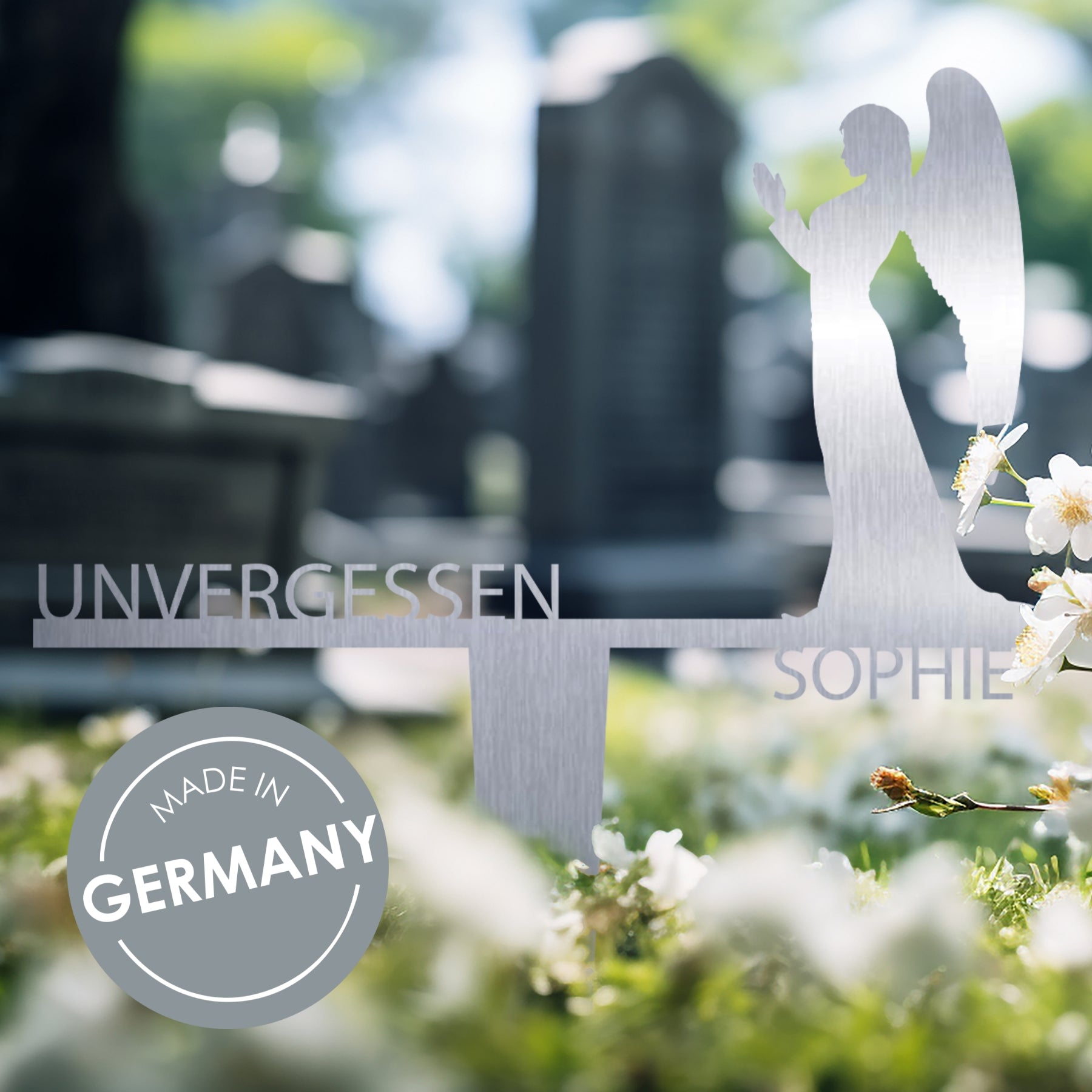 Grabstecker Engel Sophie personalisiert Edelstahl