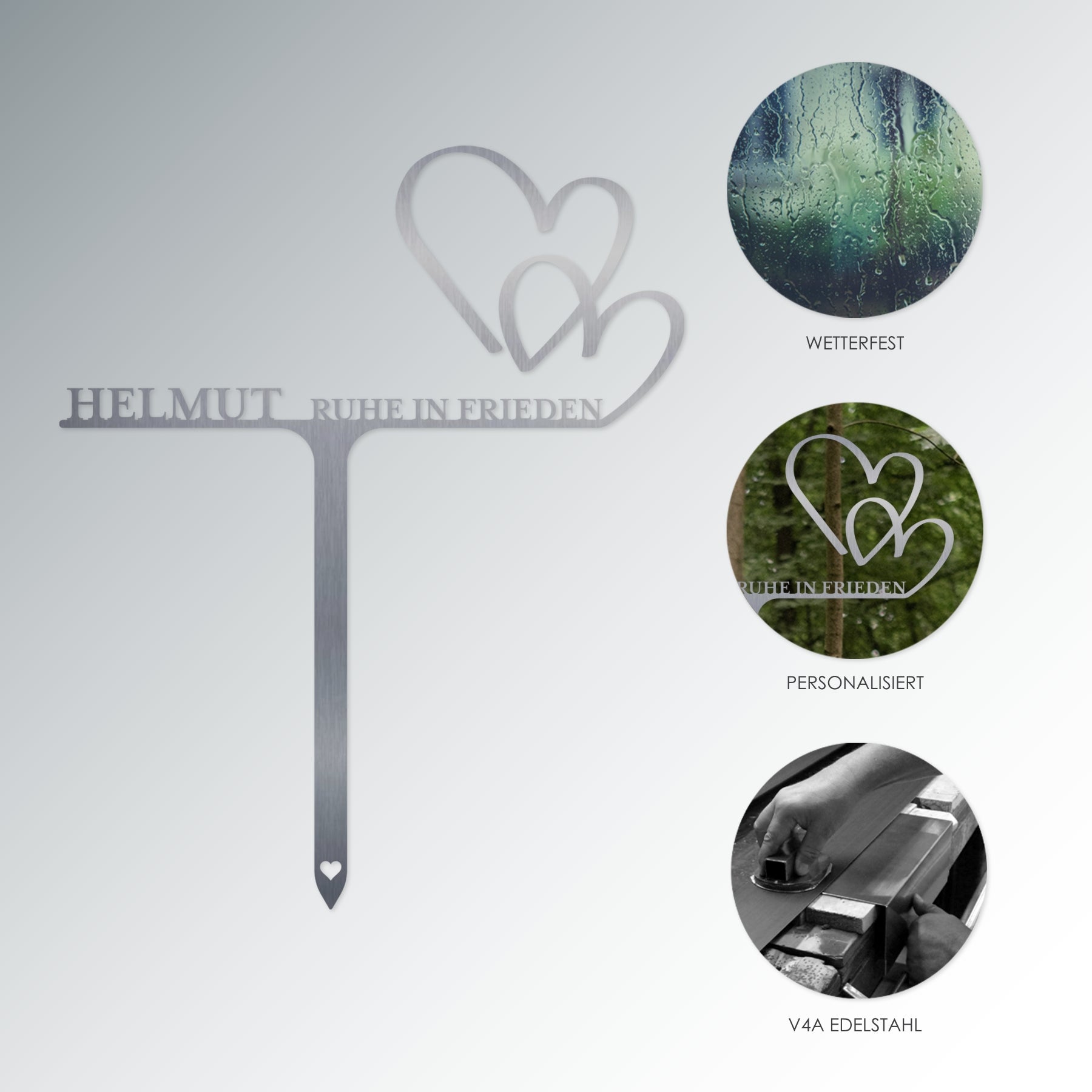 Grabstecker Herzen personalisiert Edelstahl