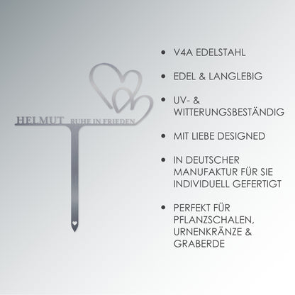 Grabstecker Herzen personalisiert Edelstahl
