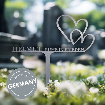Grabstecker Herzen personalisiert Edelstahl