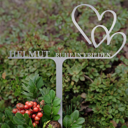 Grabstecker Herzen personalisiert Edelstahl