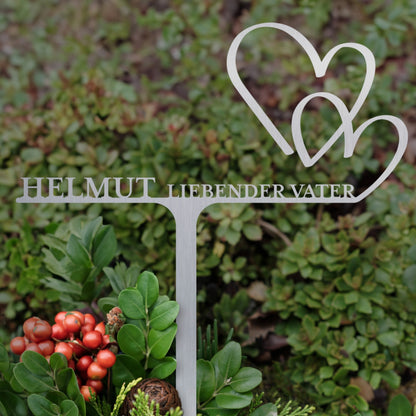 Grabstecker Herzen personalisiert Edelstahl
