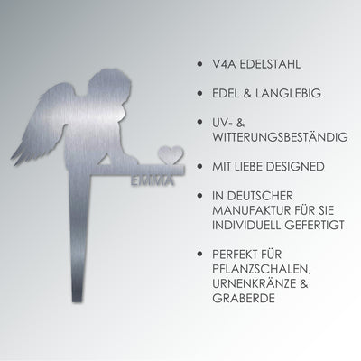 Grabstecker Engel Emma personalisiert Edelstahl