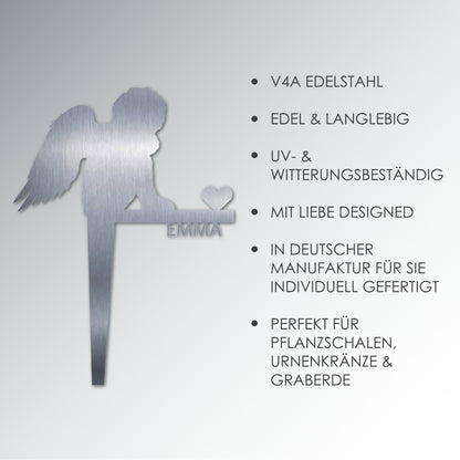 Grabstecker Engel Emma personalisiert Edelstahl
