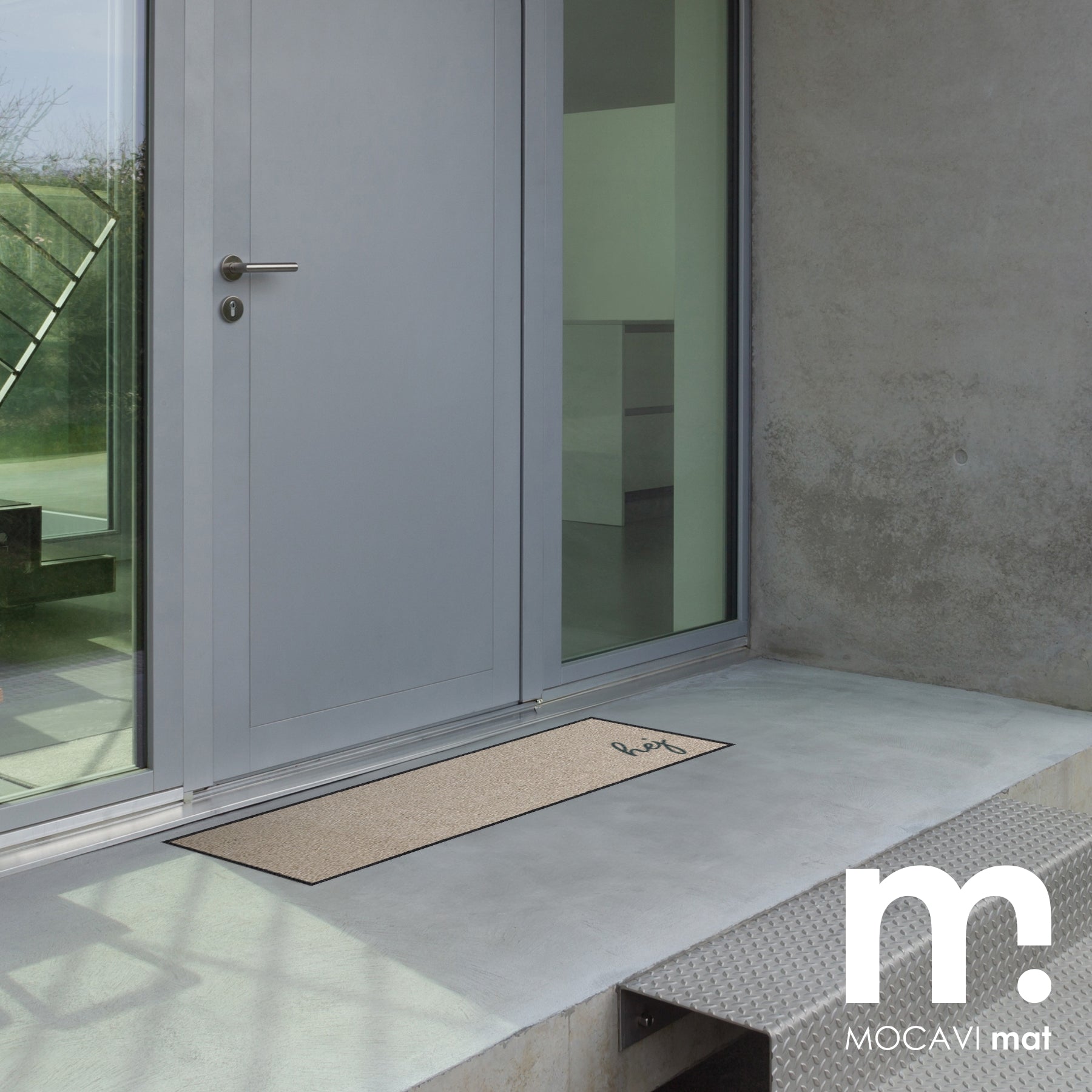 Fußmatte mit Rand Schriftzug hej beige