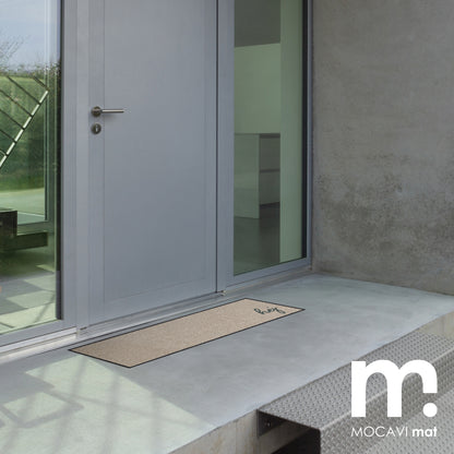 Fußmatte mit Rand Schriftzug hej beige