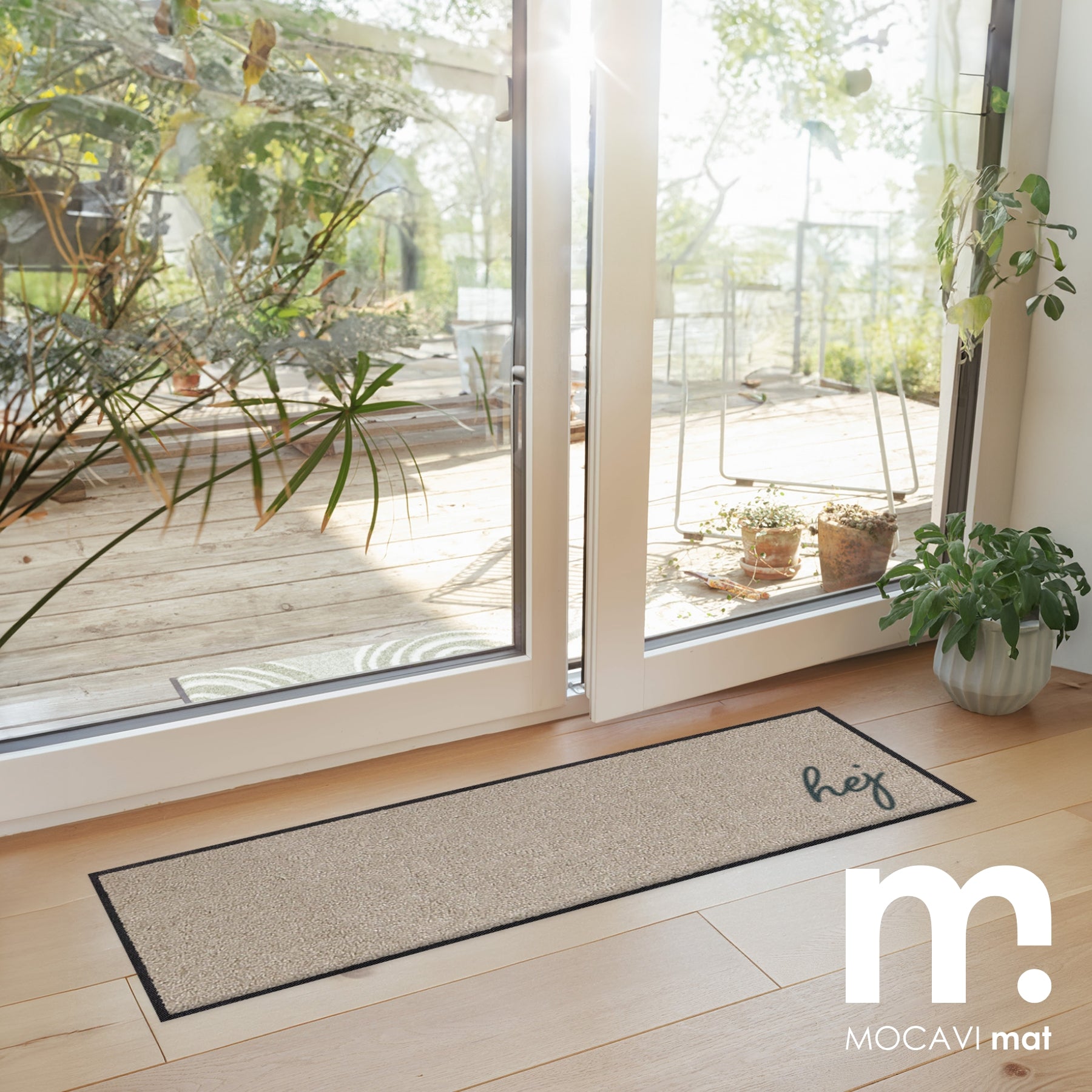 Terrassenmatte beige mit Rand Hallo Hej