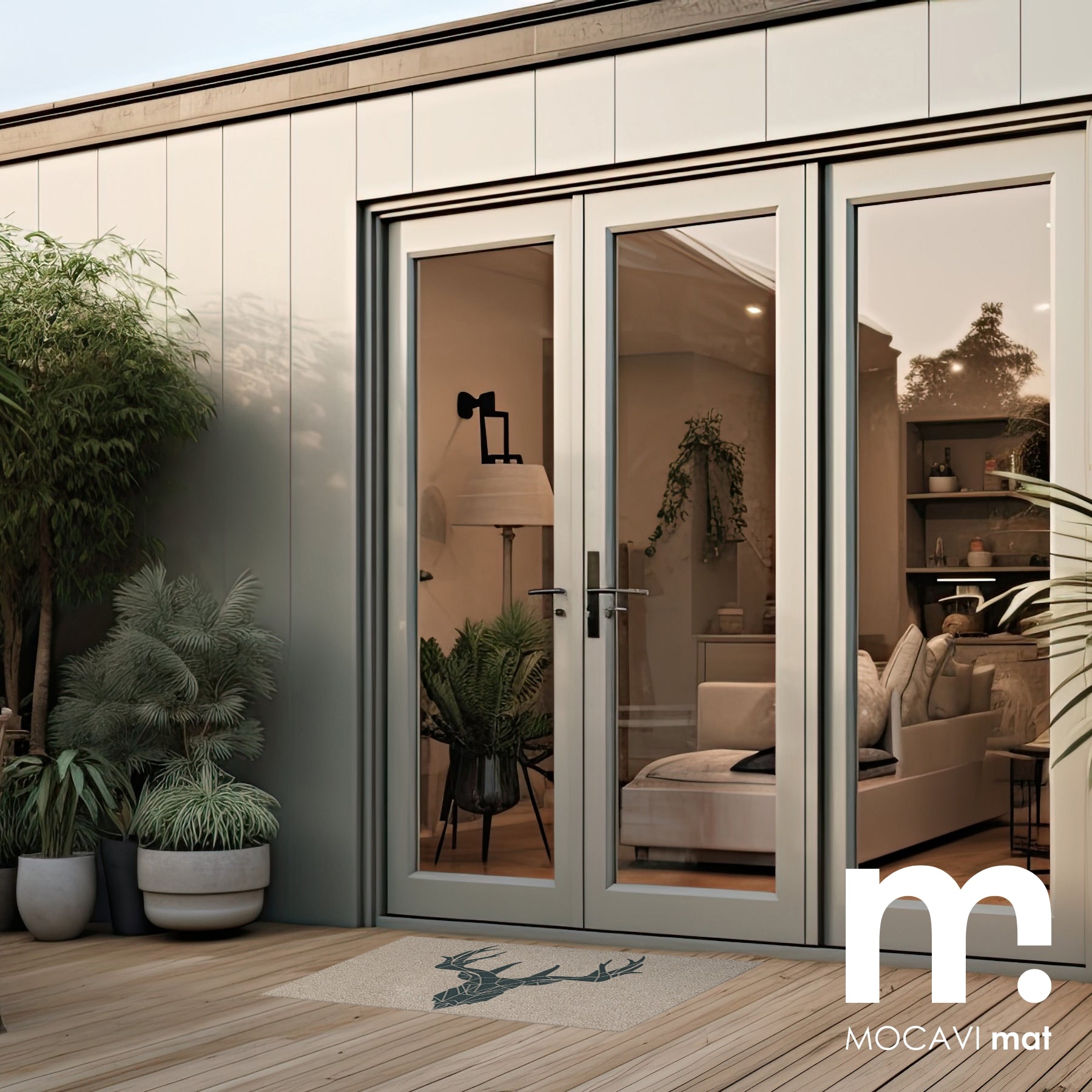 Fußmatte 45x70 Mat Hirsch mit Rand beige