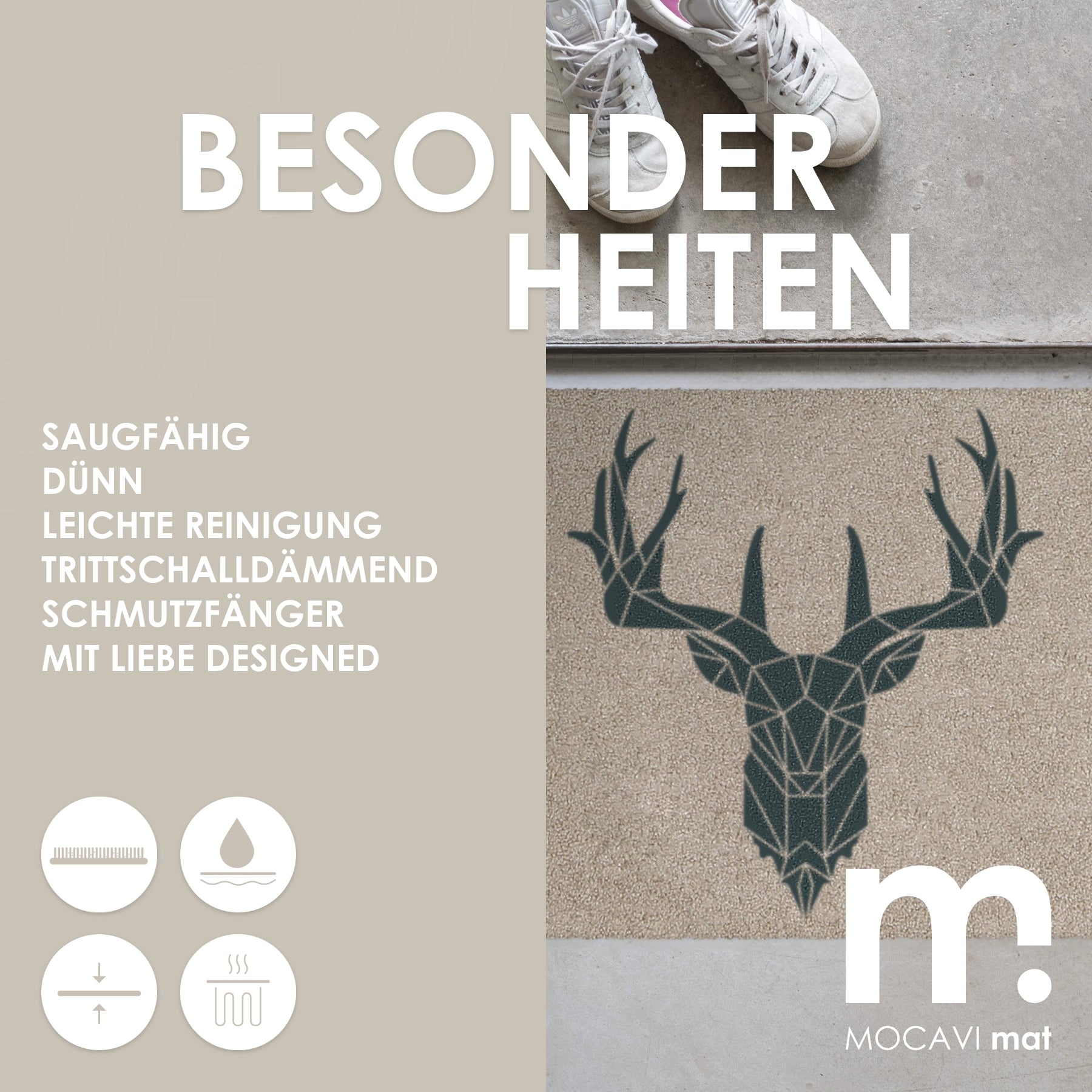 Fußmatte 45x70 Mat Hirsch mit Rand beige