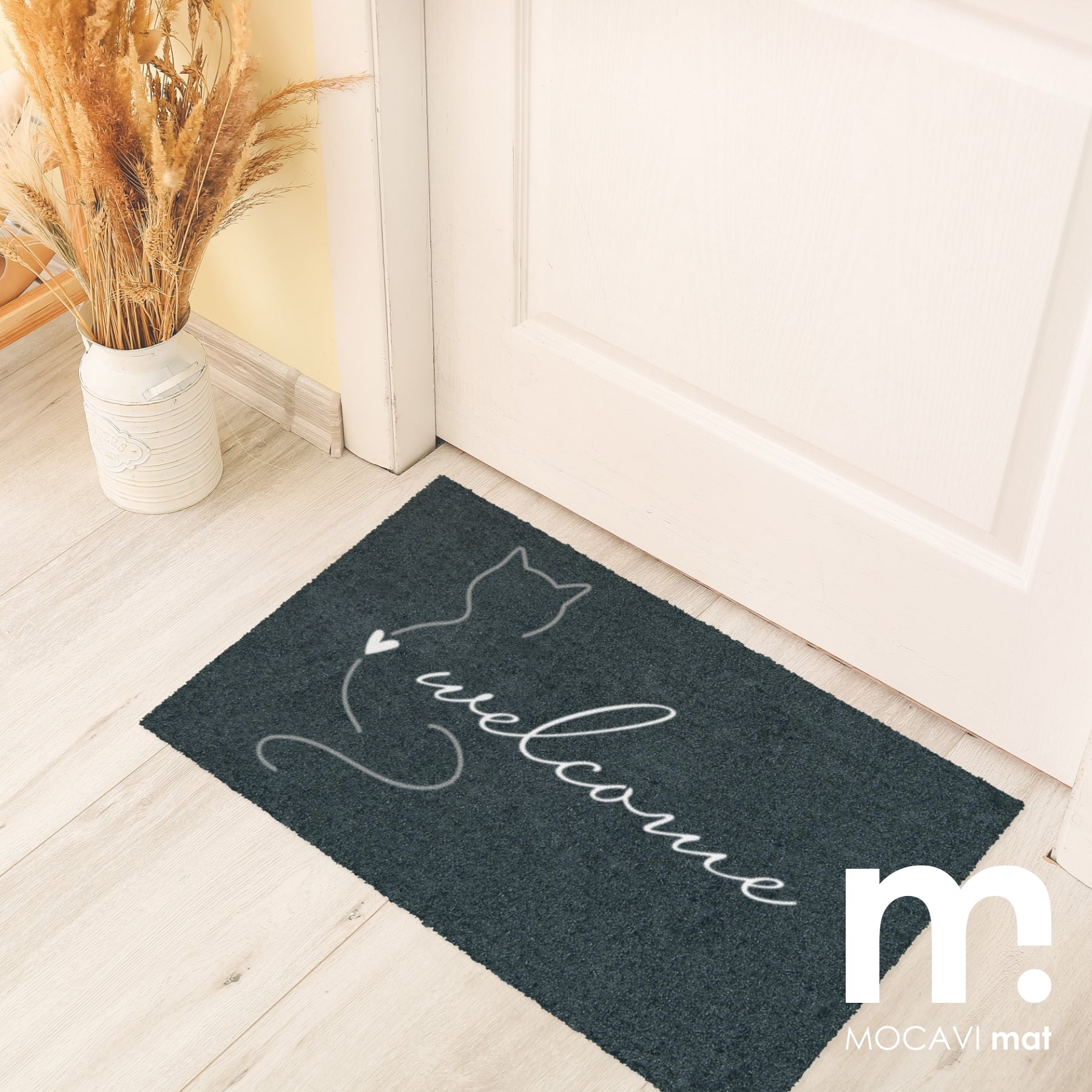 Fußmatte 45x70 Mat Katze welcome mit Rand anthrazit