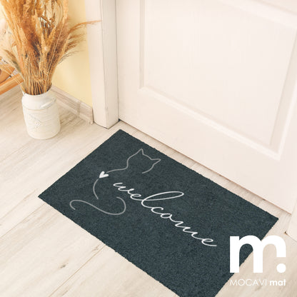 Fußmatte 45x70 Mat Katze welcome mit Rand anthrazit